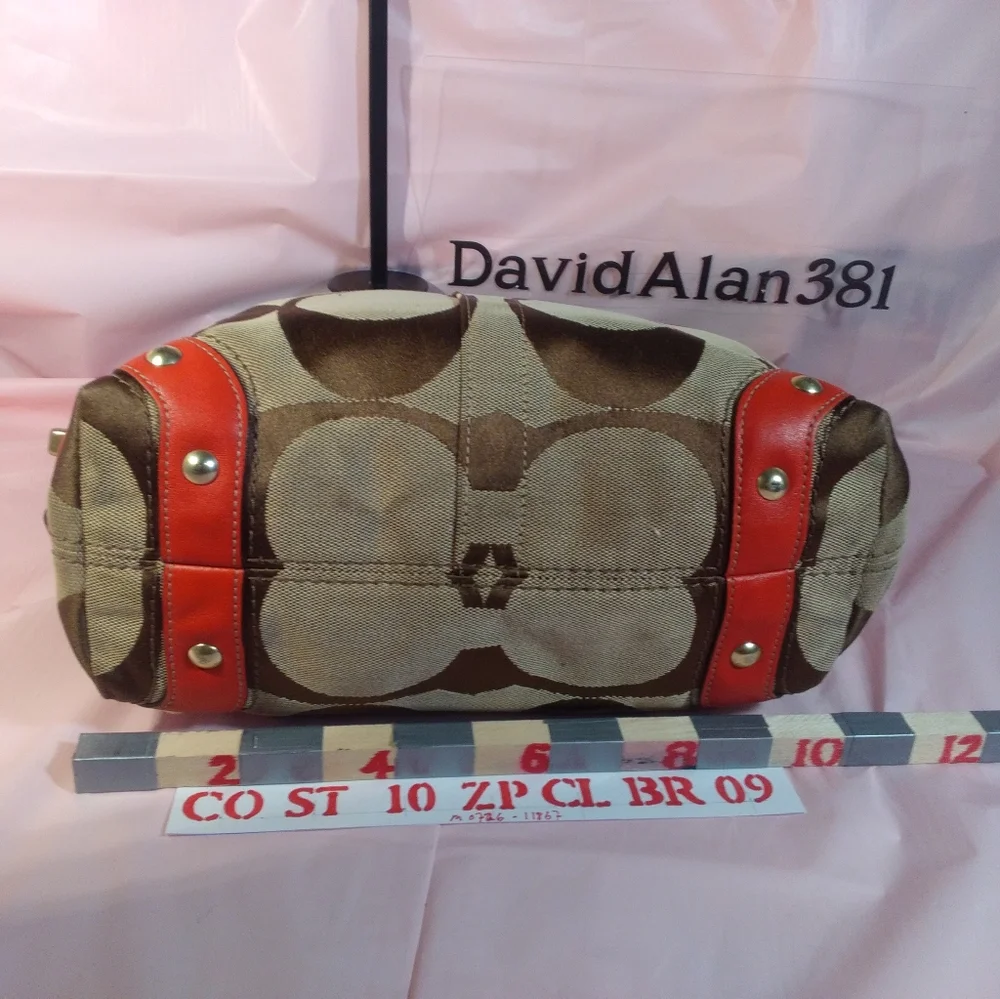 Coach Signature Tote w/Red Strap M0726-11867    Blinged § # - Picture 6 of 13